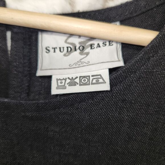 Vintage Women's Black Linen Sleeveless Lagenlook Sheath Dress Size 12 - Picture 2 of 11